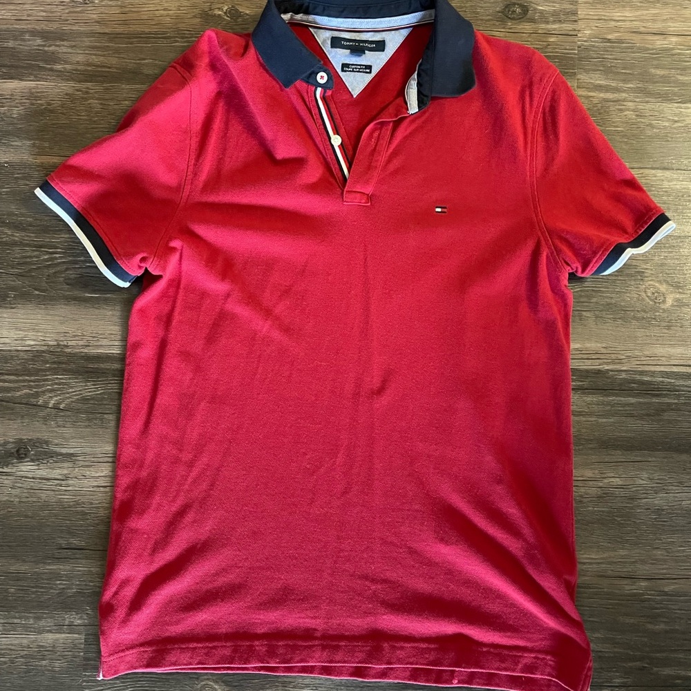 Tommy Hilfiger Men's Polo in Red with Navy Accents